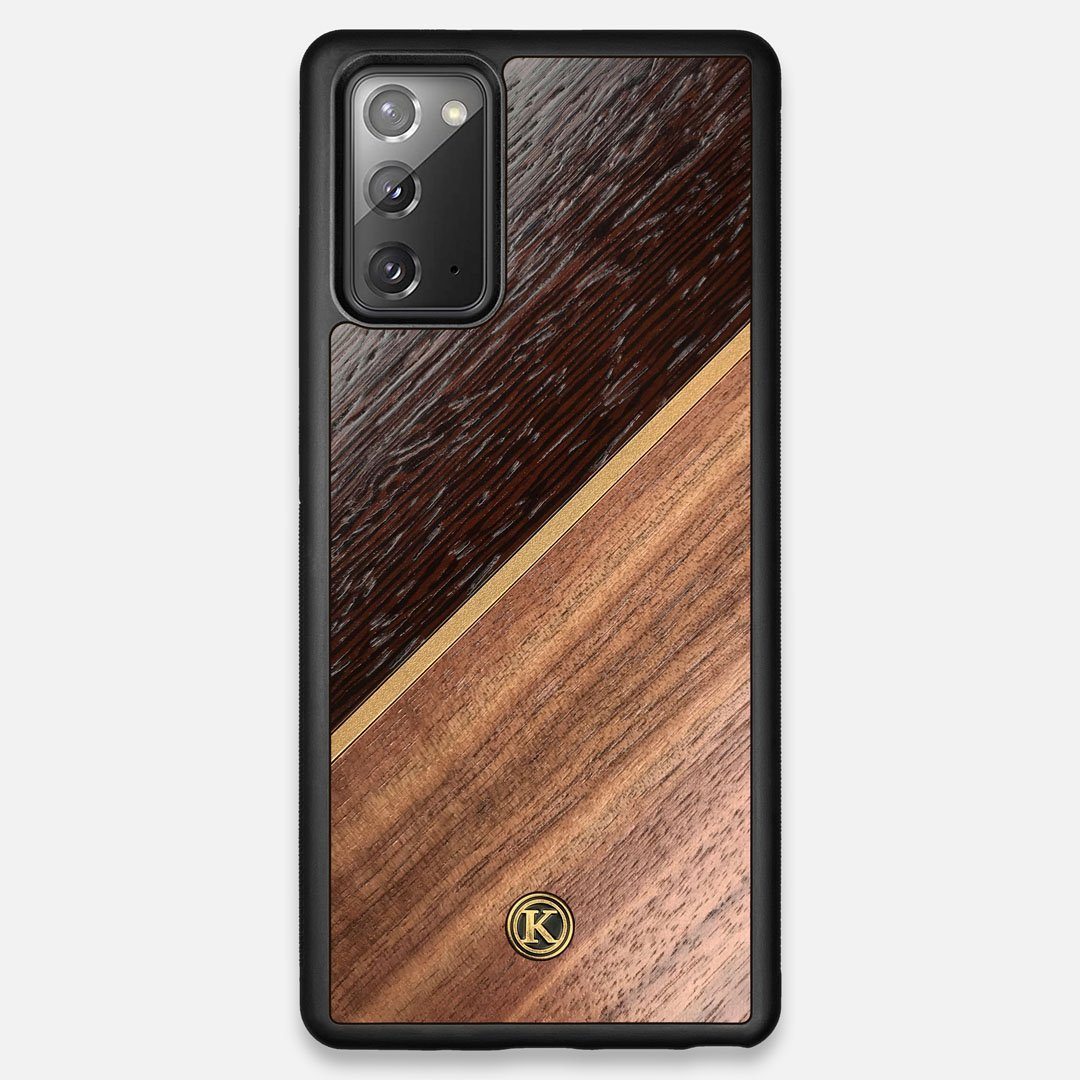 Front view of the Alium Walnut, Gold, and Wenge Elegant Wood Galaxy Note 20 Case by Keyway Designs