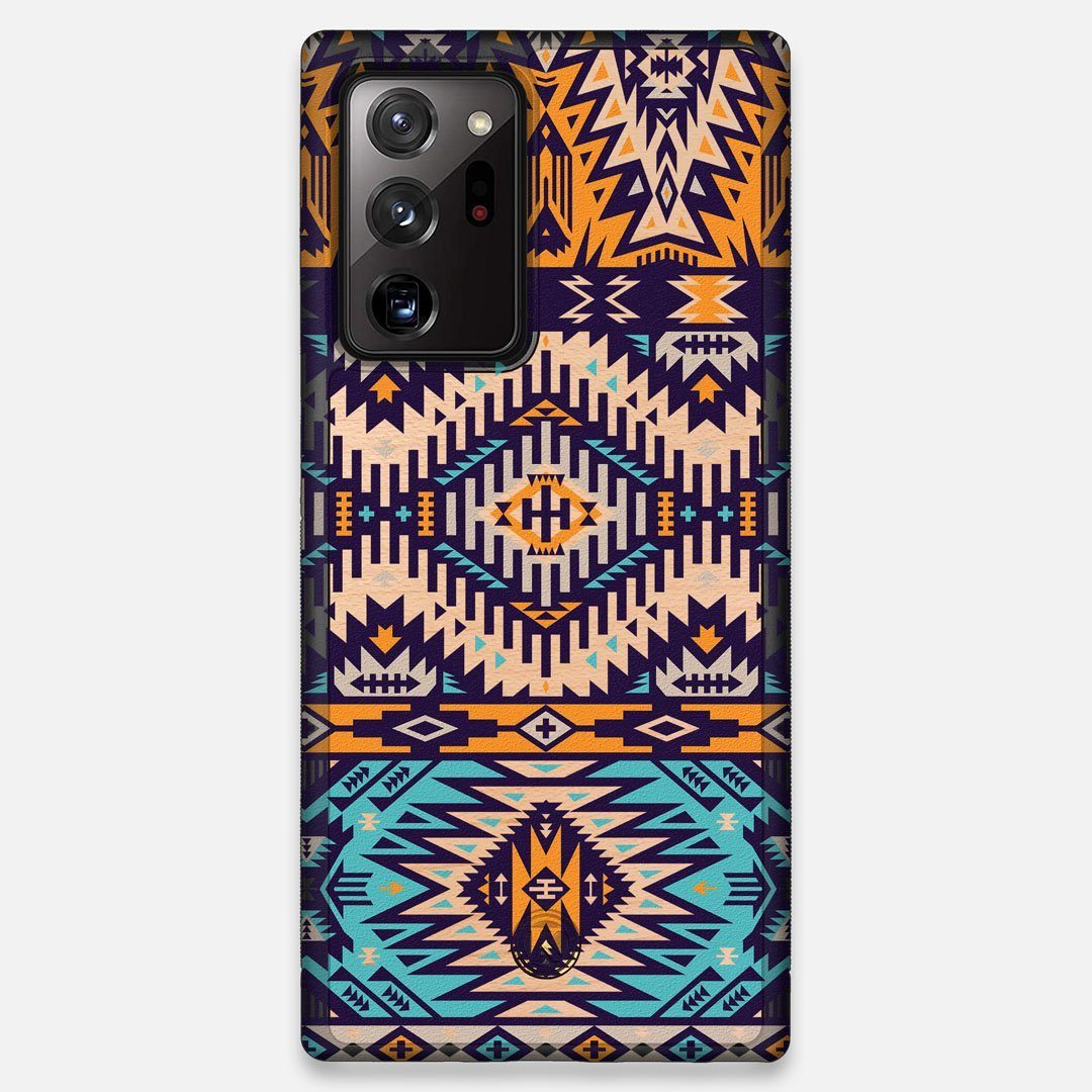 Front view of the vibrant Aztec printed Maple Wood Galaxy Note 20 Ultra Case by Keyway Designs