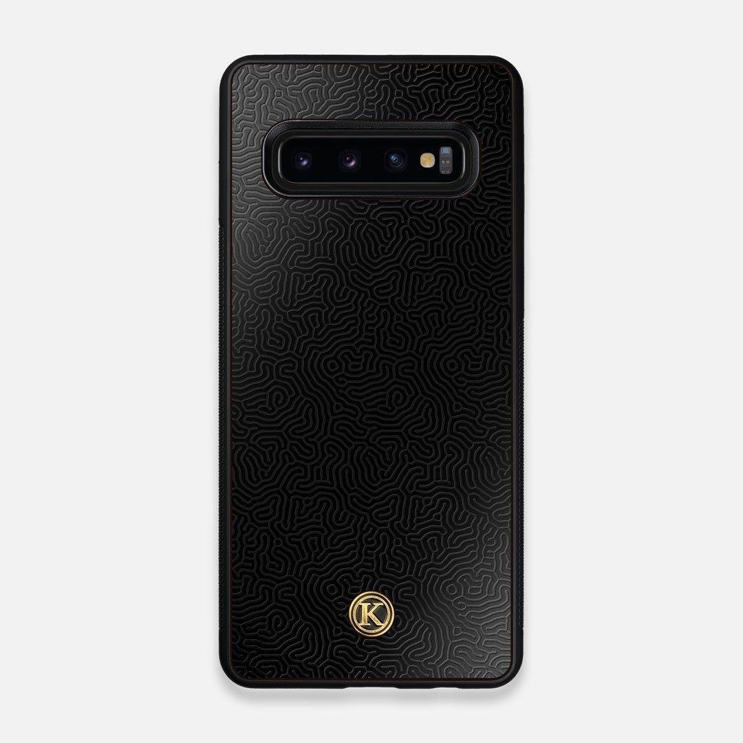 Front view of the highly detailed organic growth engraving on matte black impact acrylic Galaxy S10 Case by Keyway Designs