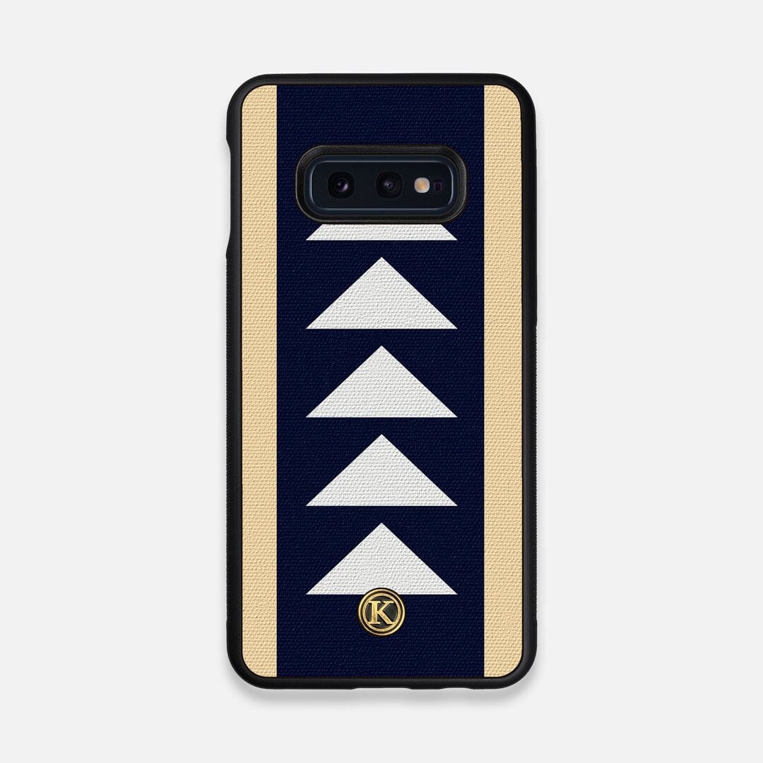 Front view of the Track Adventure Marker in the Wayfinder series UV-Printed thick cotton canvas Galaxy S10e Case by Keyway Designs
