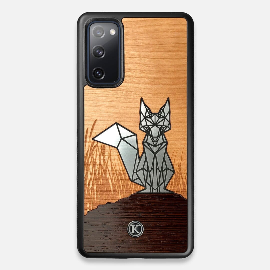 Front view of the Silver Fox & Cherry Wood Galaxy S20 FE Case by Keyway Designs