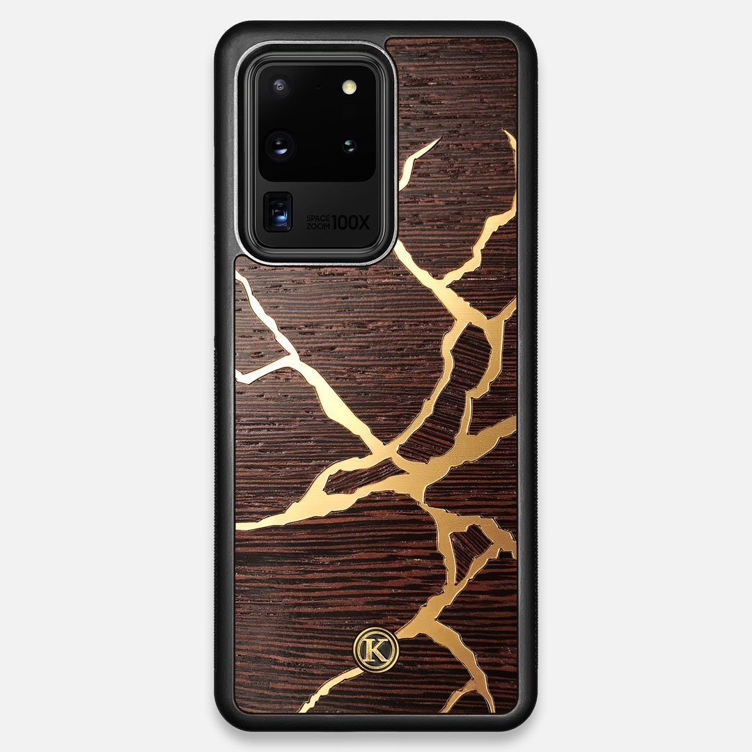 Front view of the Kintsugi inspired Gold and Wenge Wood Galaxy S20 Ultra Case by Keyway Designs