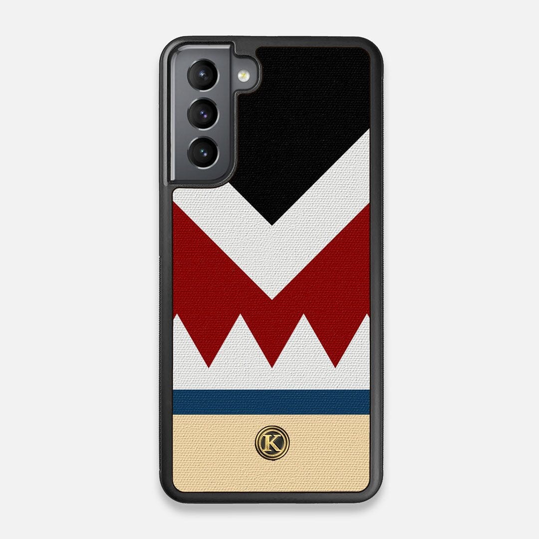 Front view of the Cove Adventure Marker in the Wayfinder series UV-Printed thick cotton canvas Galaxy S21 Case by Keyway Designs