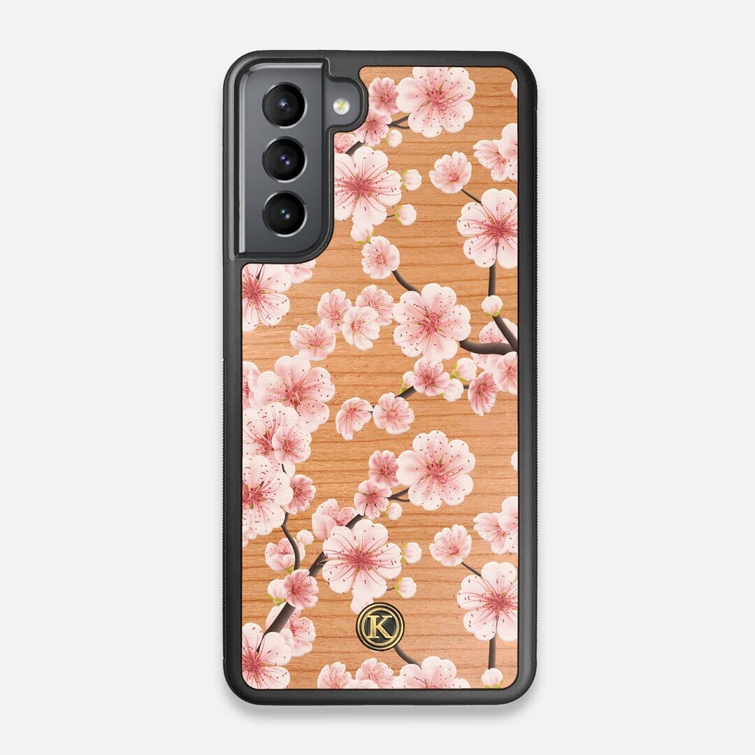 Front view of the Sakura Printed Cherry-blossom Cherry Wood Galaxy S21 Case by Keyway Designs