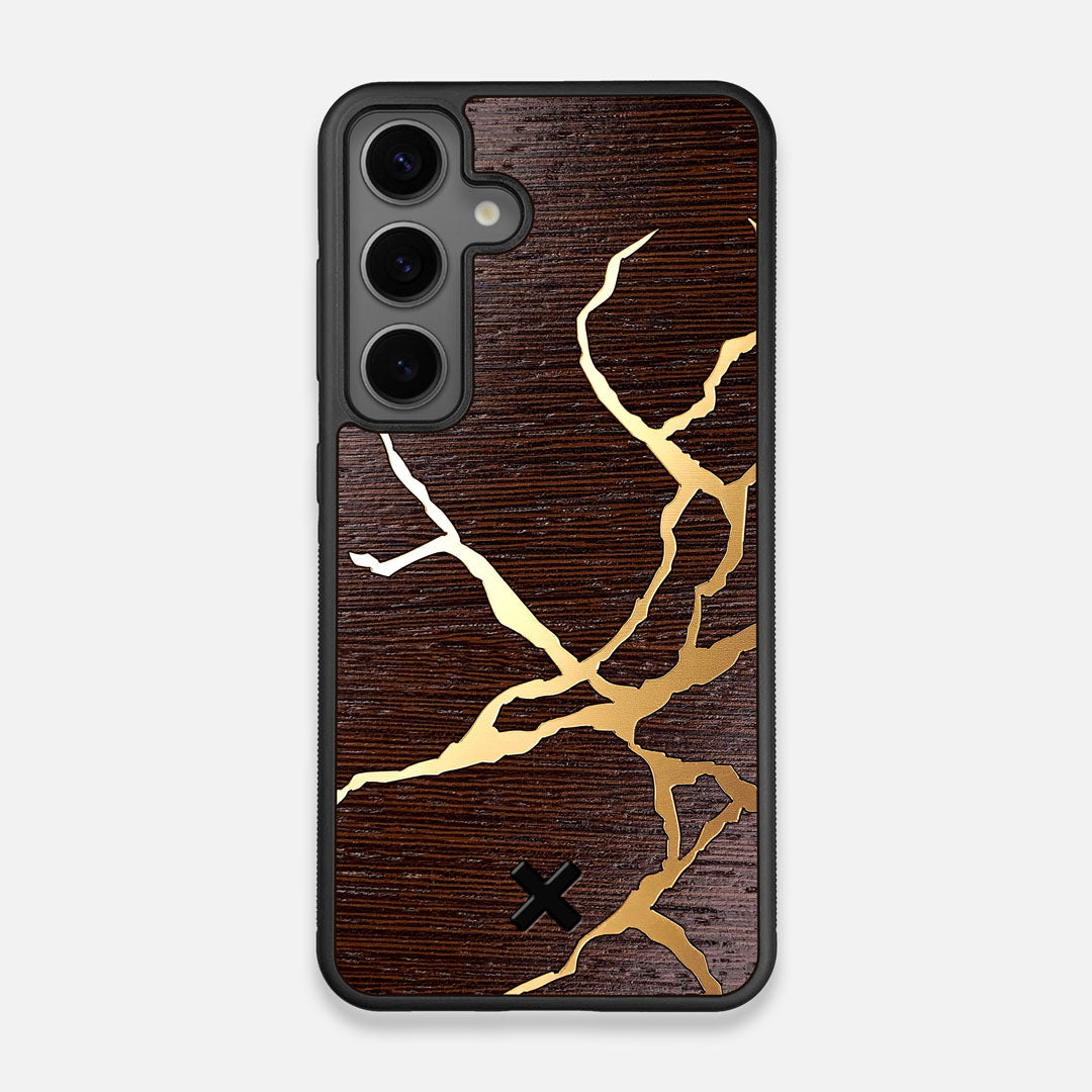 Front view of the Kintsugi inspired Gold and Wenge Wood Galaxy S24 Case by Keyway Designs
