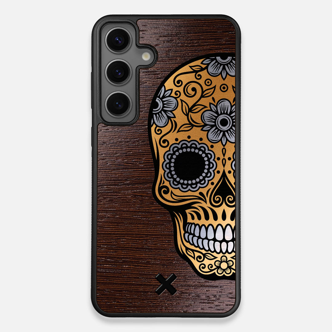 Front view of the Calavera Wood Sugar Skull Wood Galaxy S24 Plus Case by Keyway Designs