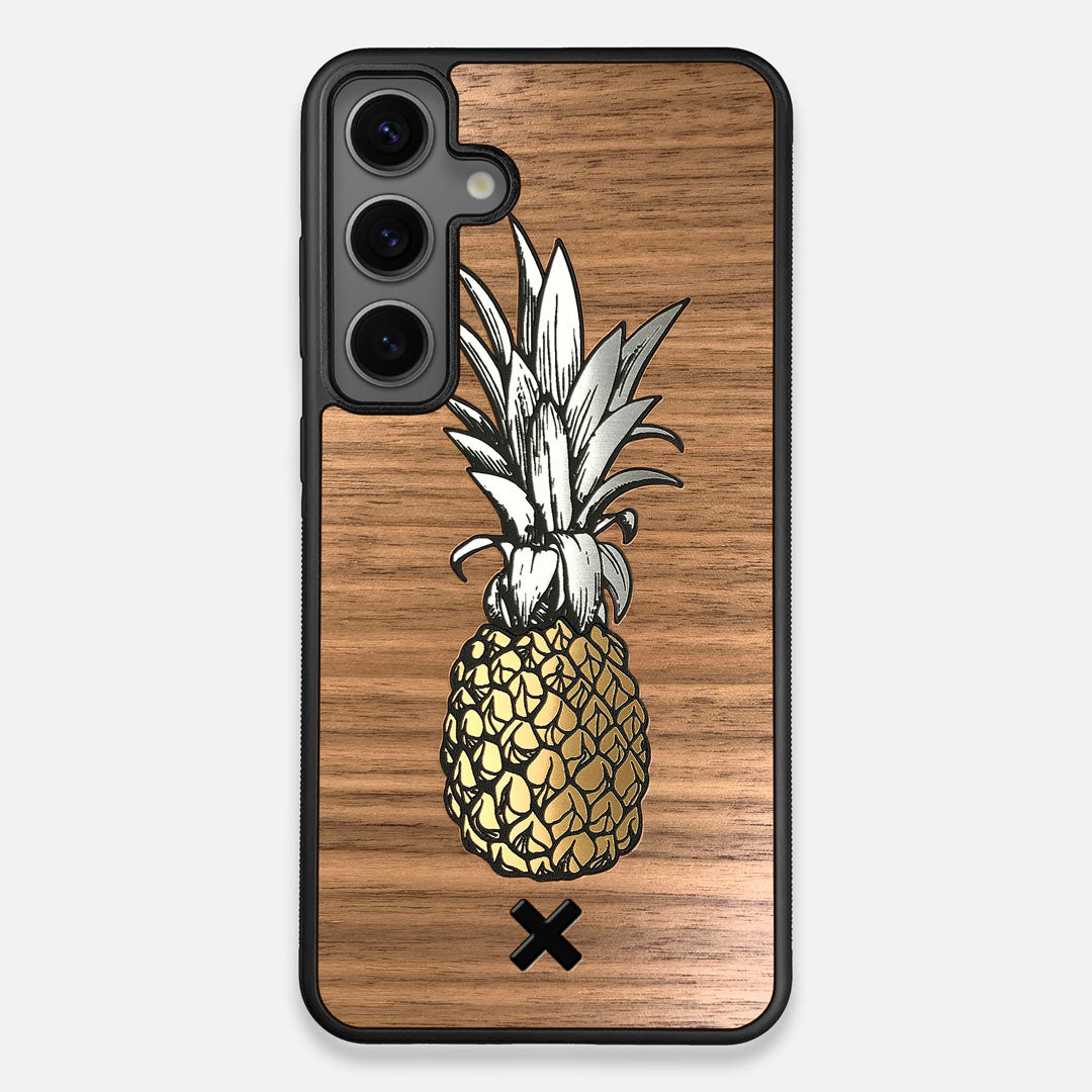 Front view of the Pineapple Walnut Wood Galaxy S24 Plus Case by Keyway Designs