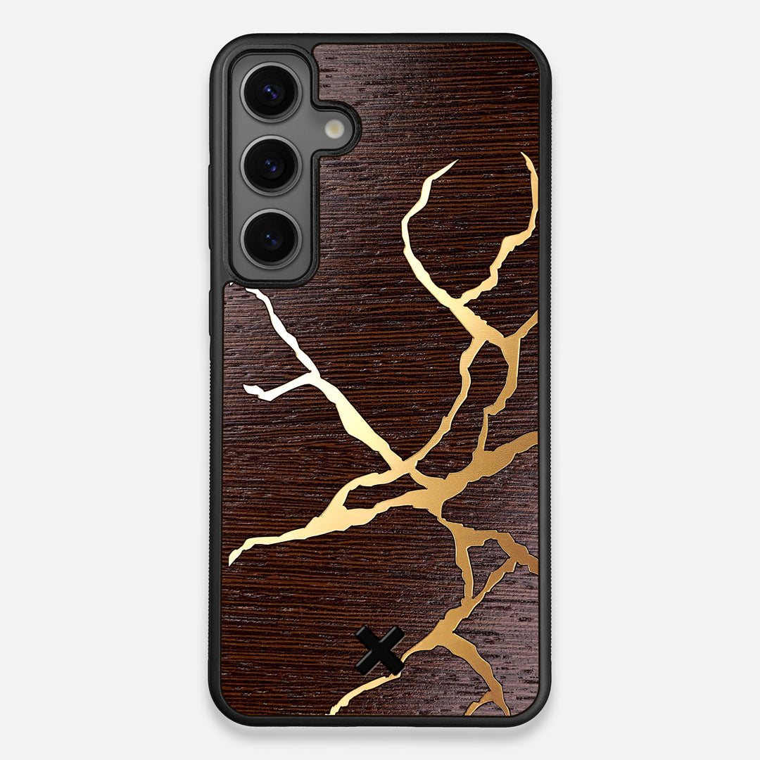 Front view of the Kintsugi inspired Gold and Wenge Wood Galaxy S24 Plus Case by Keyway Designs