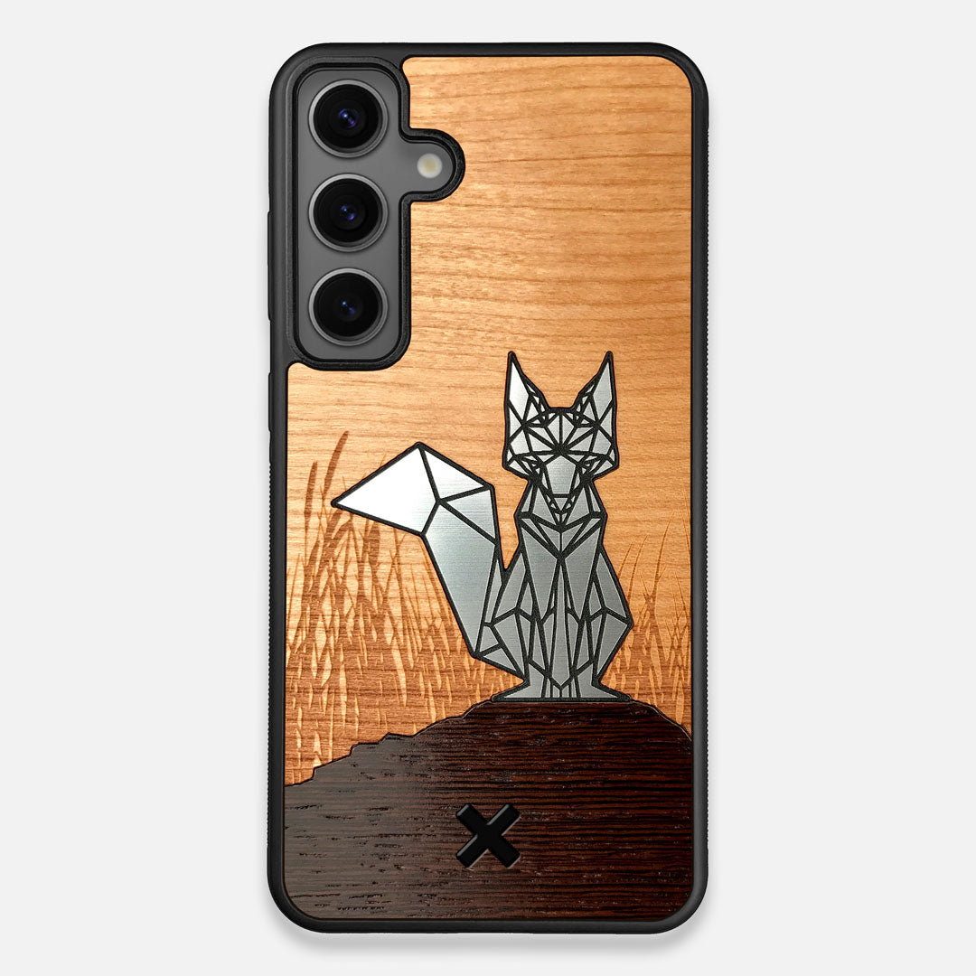 Front view of the Silver Fox & Cherry Wood Galaxy S24 Plus Case by Keyway Designs