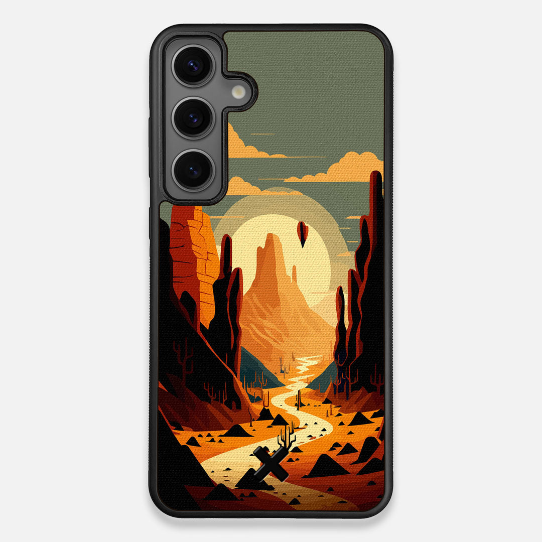 Front view of the stylized thin river cutting deep through a canyon sunset printed on cotton canvas Galaxy S24+ Case by Keyway Designs