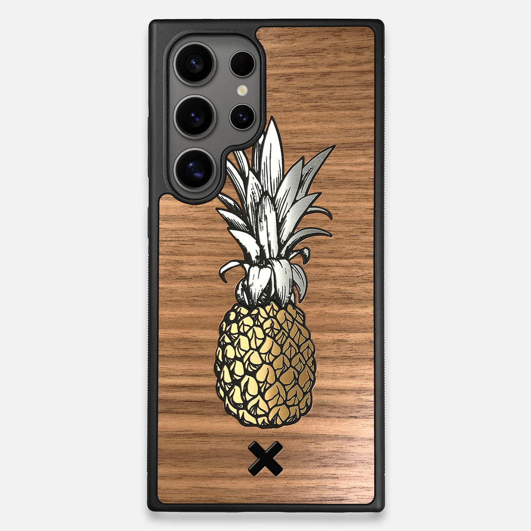 Front view of the Pineapple Walnut Wood Galaxy S24 Ultra Case by Keyway Designs