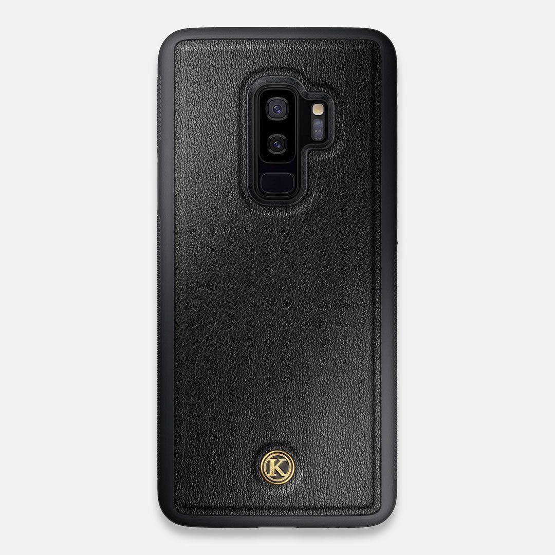 Front view of the Blank Black Leather Galaxy S9+ Case by Keyway Designs