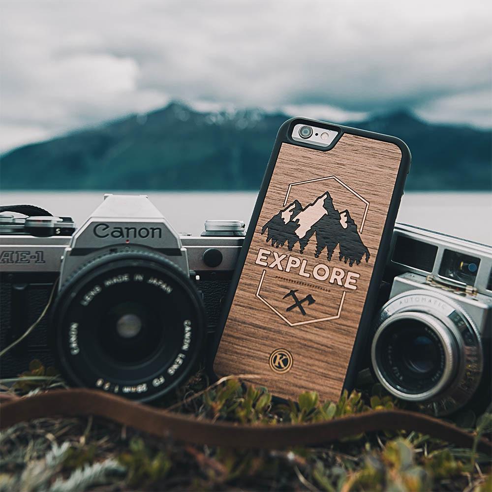Zoomed in detailed shot of the Explore Mountain Range Wood Galaxy S9+ Case by Keyway Designs