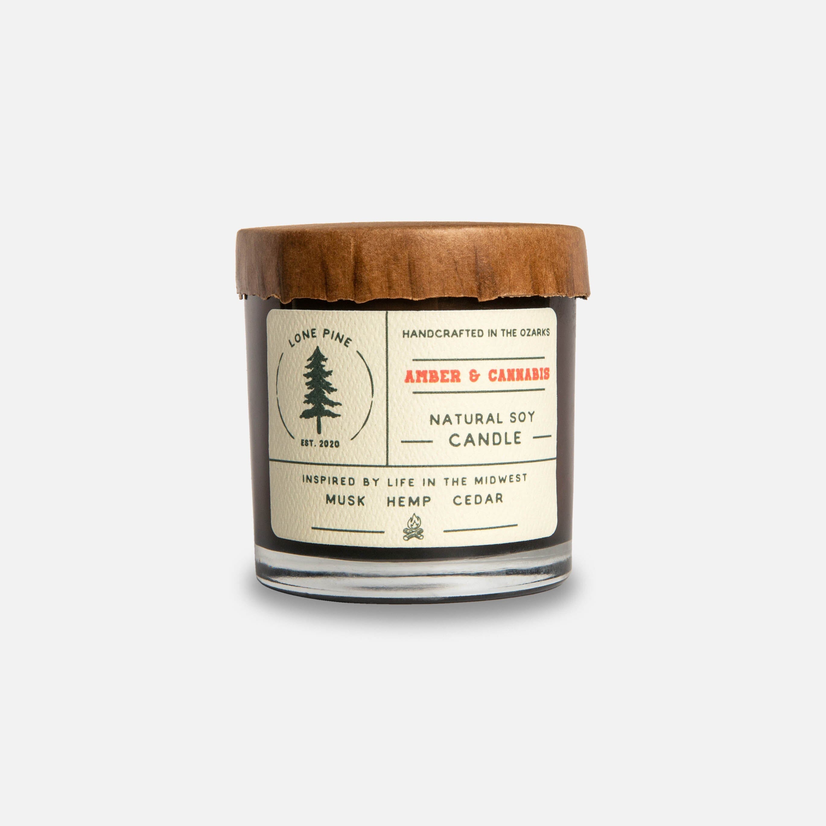 Lone Pine - Amber & Cannabis - Soy Wax Jar Candle Header Shot