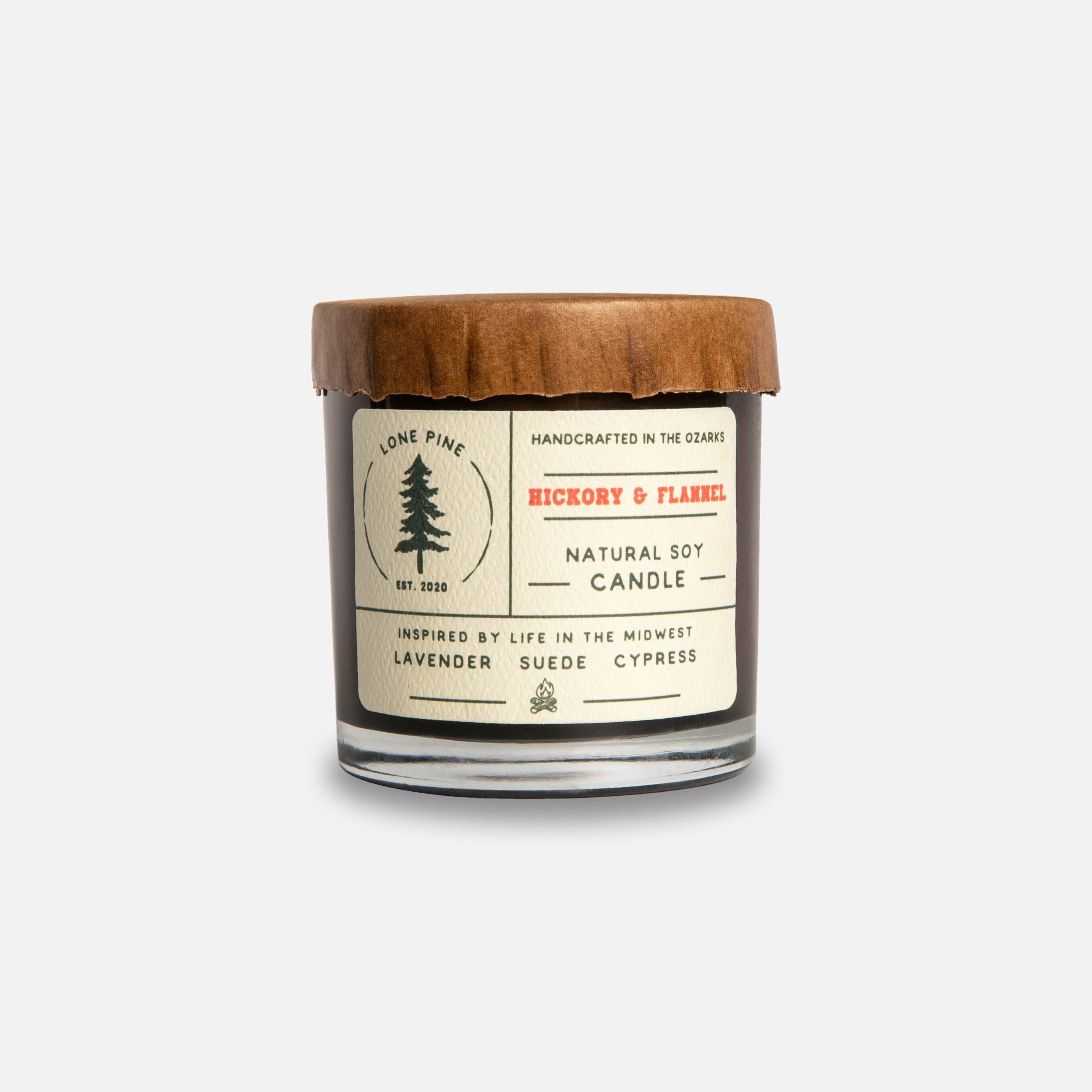 Lone Pine - Hickory & Flannel - Soy Wax Jar Candle Header Shot
