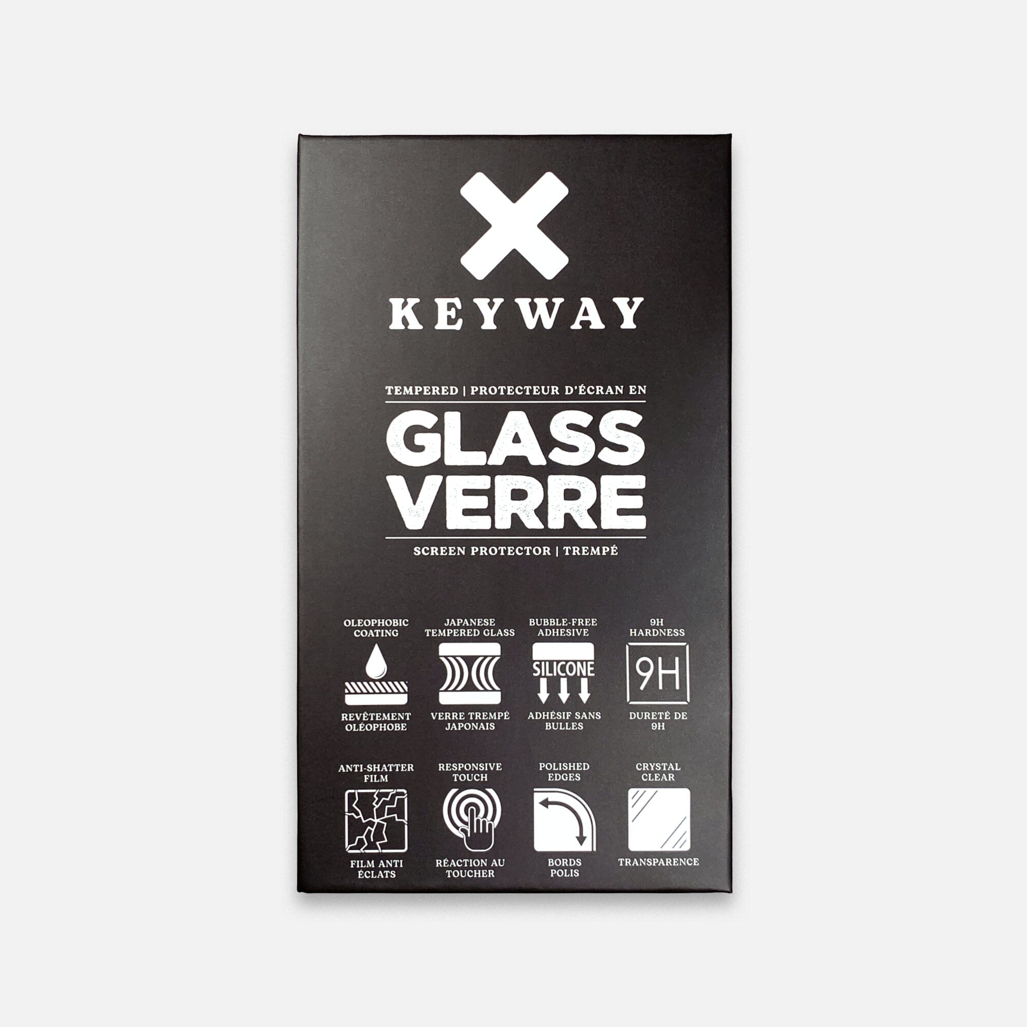 Keyway's Tempered Glass Screen Protector for the iPhone Line packaging front
