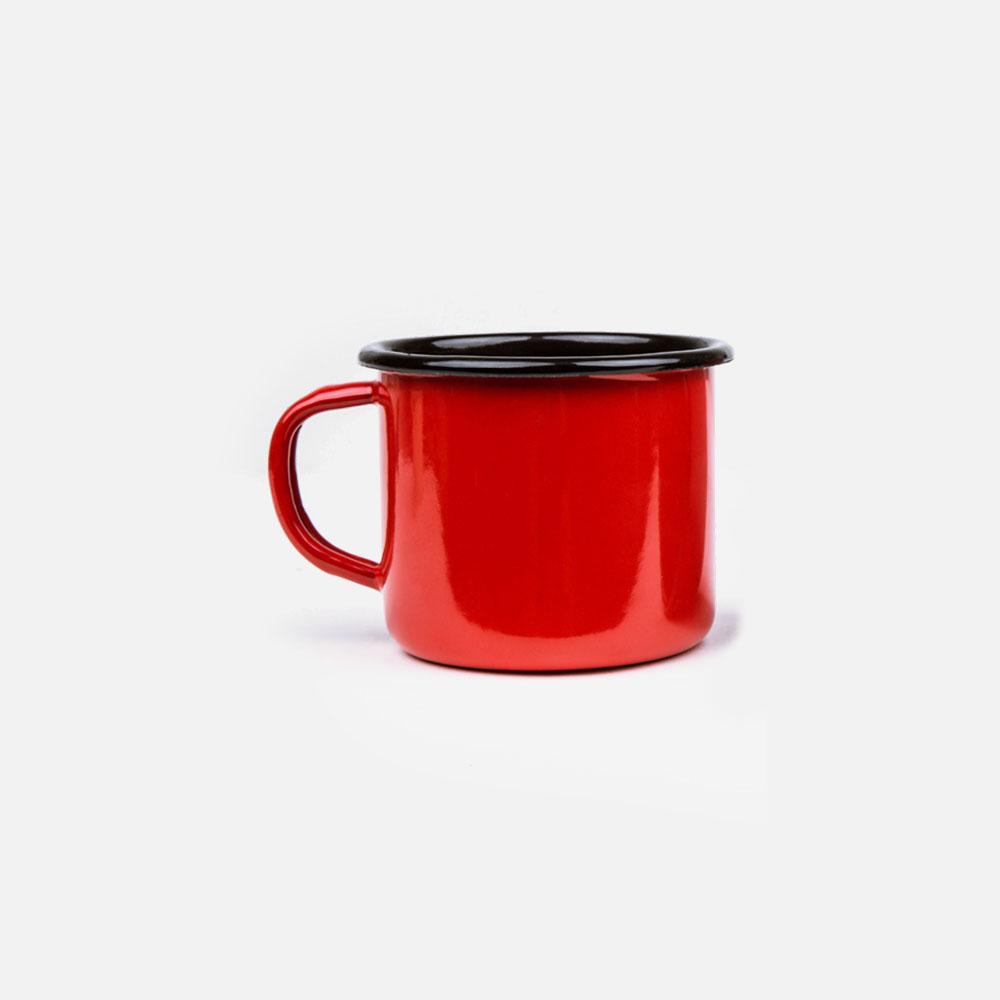 KEYWAY | Emalco - Plain Coral Enamel Mug, Handcrafted by Artisans in Poland, Front View
