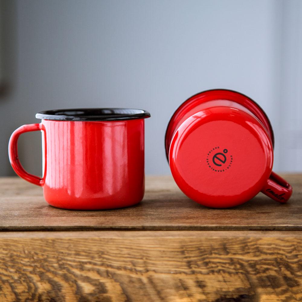 KEYWAY | Emalco - Plain Coral Enamel Mug, Handcrafted by Artisans in Poland, Bottom Double View