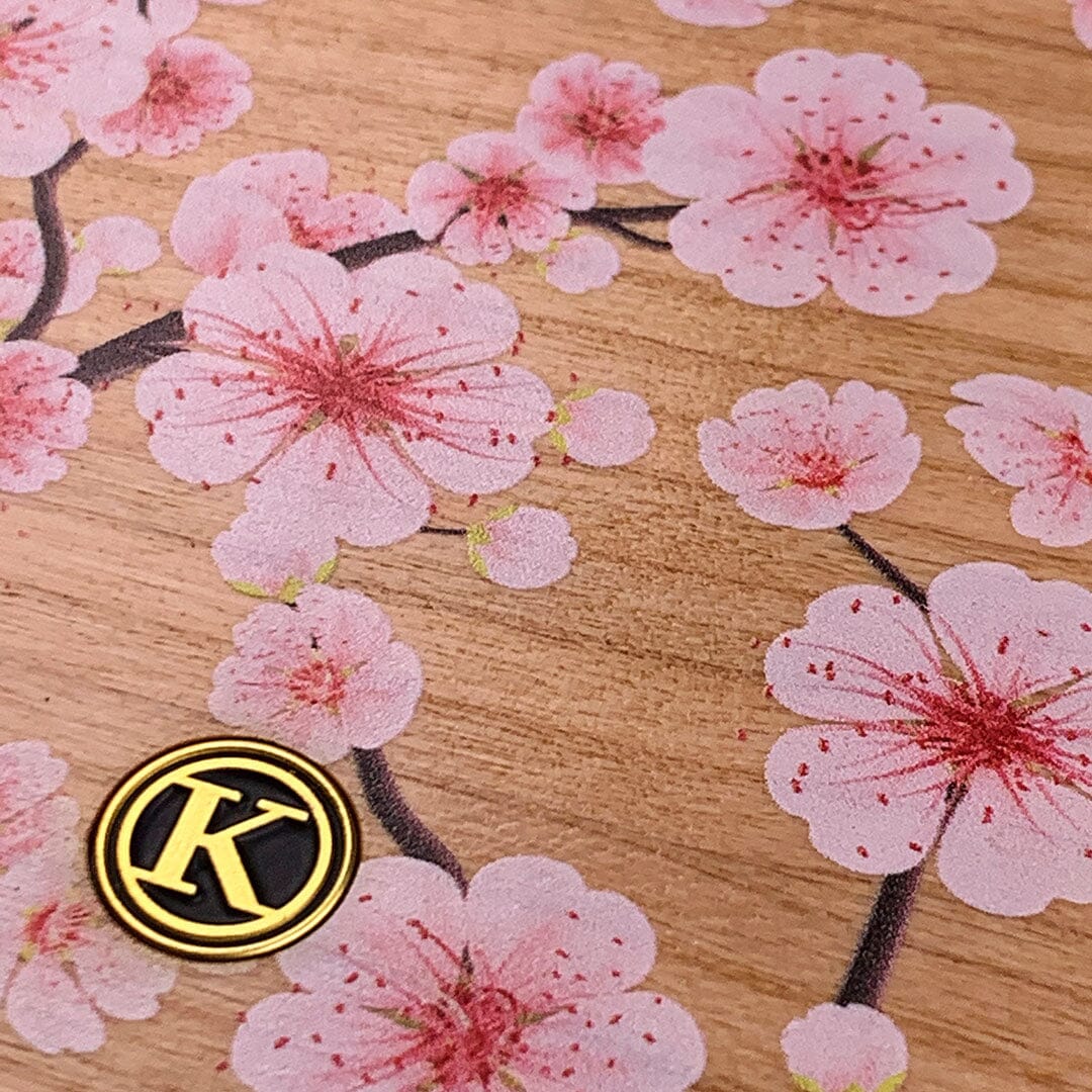 Zoomed in detailed shot of the Sakura Printed Cherry-blossom Cherry Wood Galaxy S10 Case by Keyway Designs
