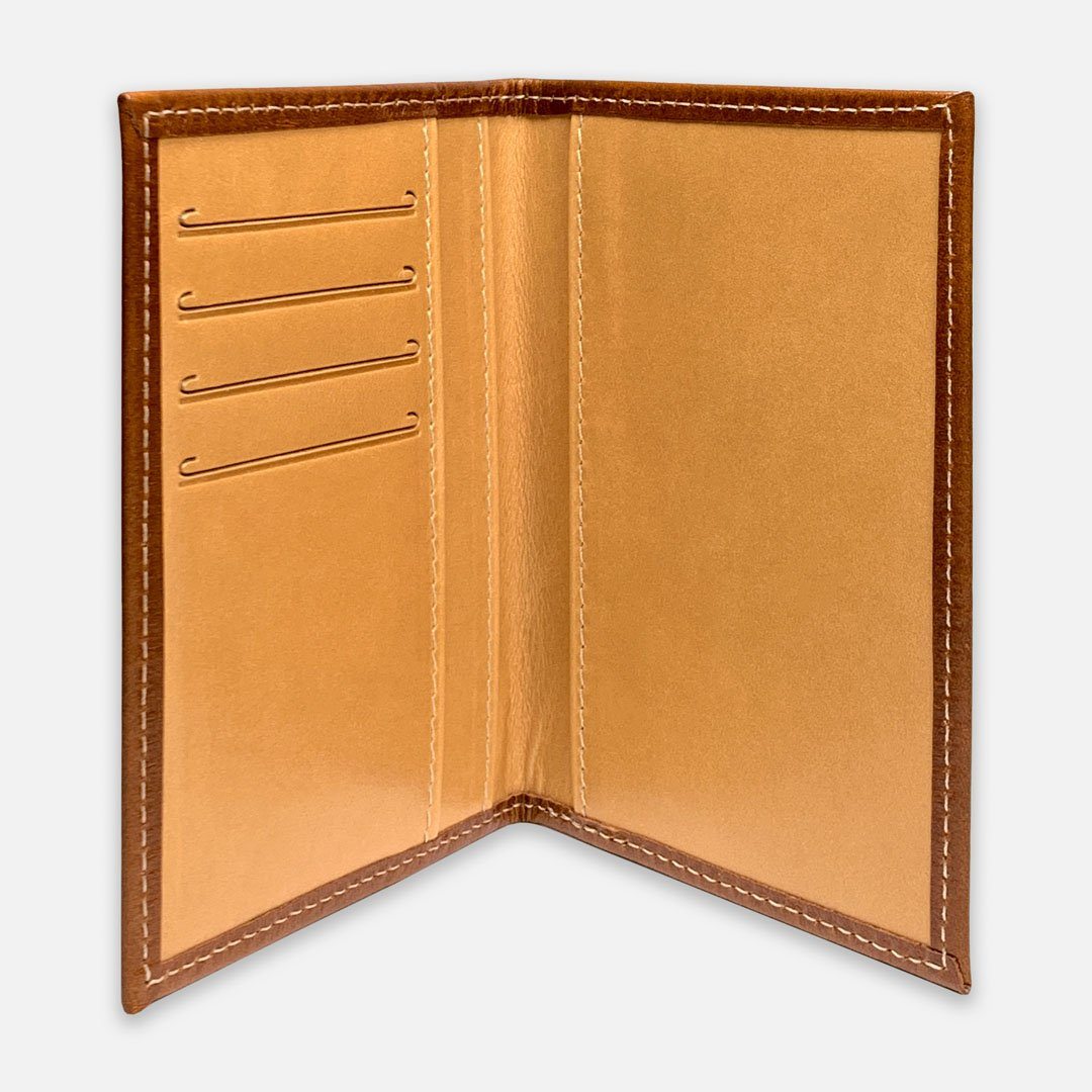 Keyway Full-grain Leather Passport Wallet, Whiskey, inside view of card slots