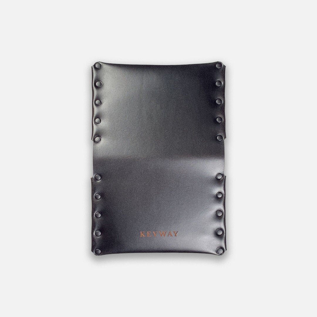 Keyway Full-grain Riveted Leather Card Holder, Charcoal, flat view of inside
