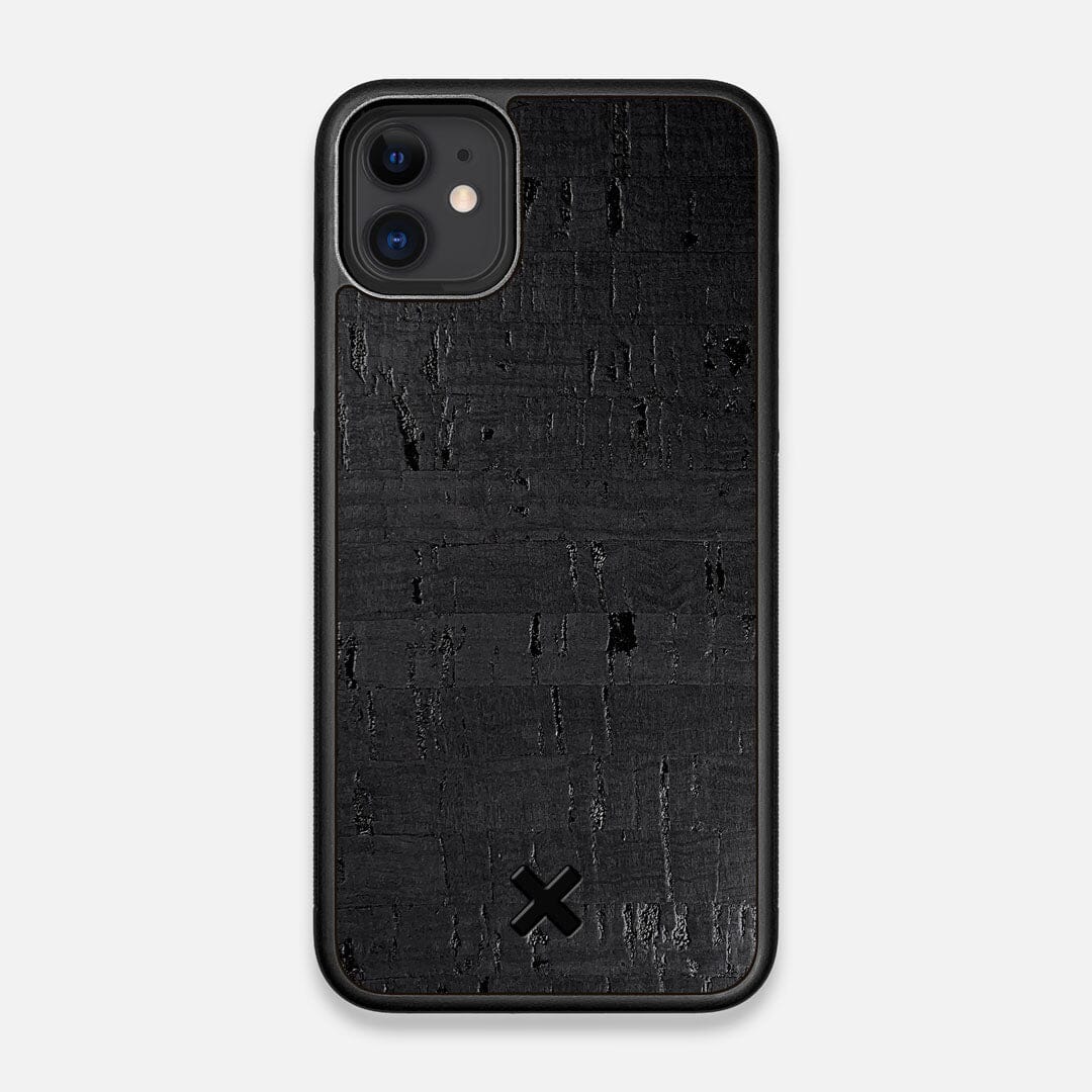 Front view of the dyed black natural cork iPhone 11 Case by Keyway Designs