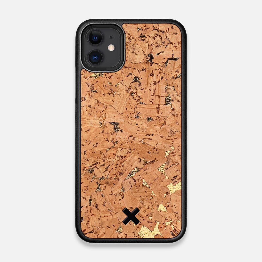 Front view of the gold fleck natural cork iPhone 11 Case by Keyway Designs