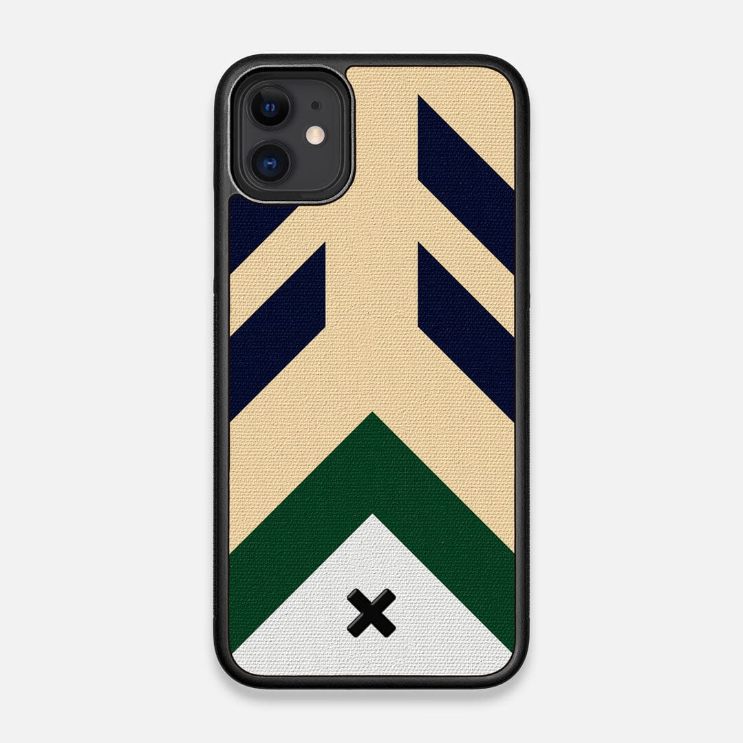 Front view of the Passage Adventure Marker in the Wayfinder series UV-Printed thick cotton canvas iPhone 11 Case by Keyway Designs