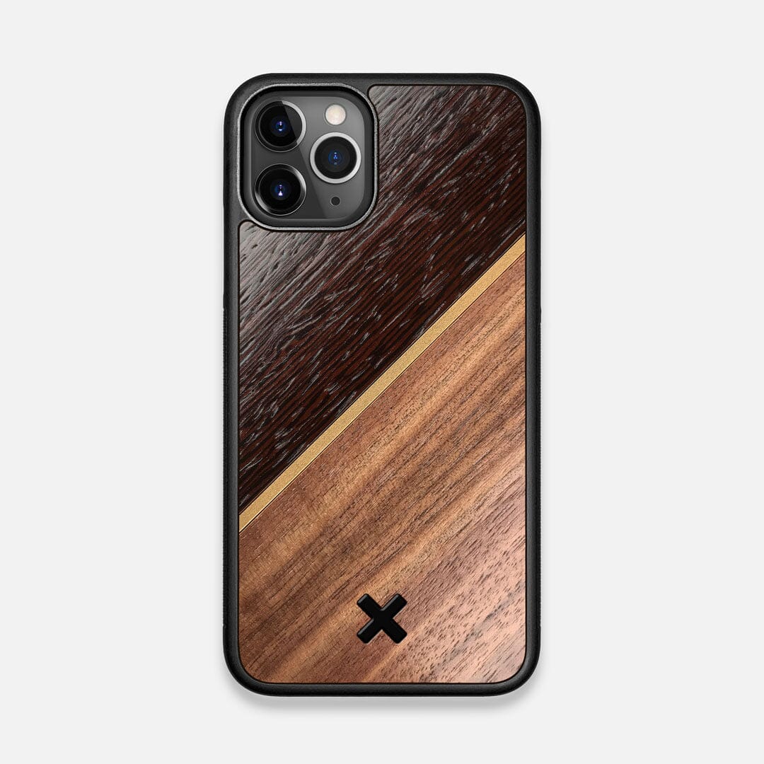Front view of the Alium Walnut, Gold, and Wenge Elegant Wood iPhone 11 Pro Case by Keyway Designs