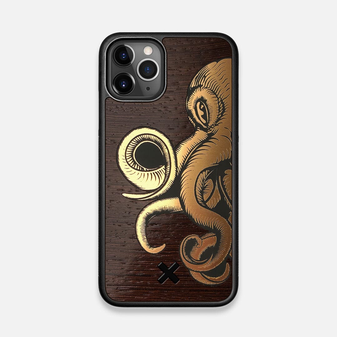 Front view of the Kraken 2.0 Wenge Wood iPhone 11 Pro Case by Keyway Designs