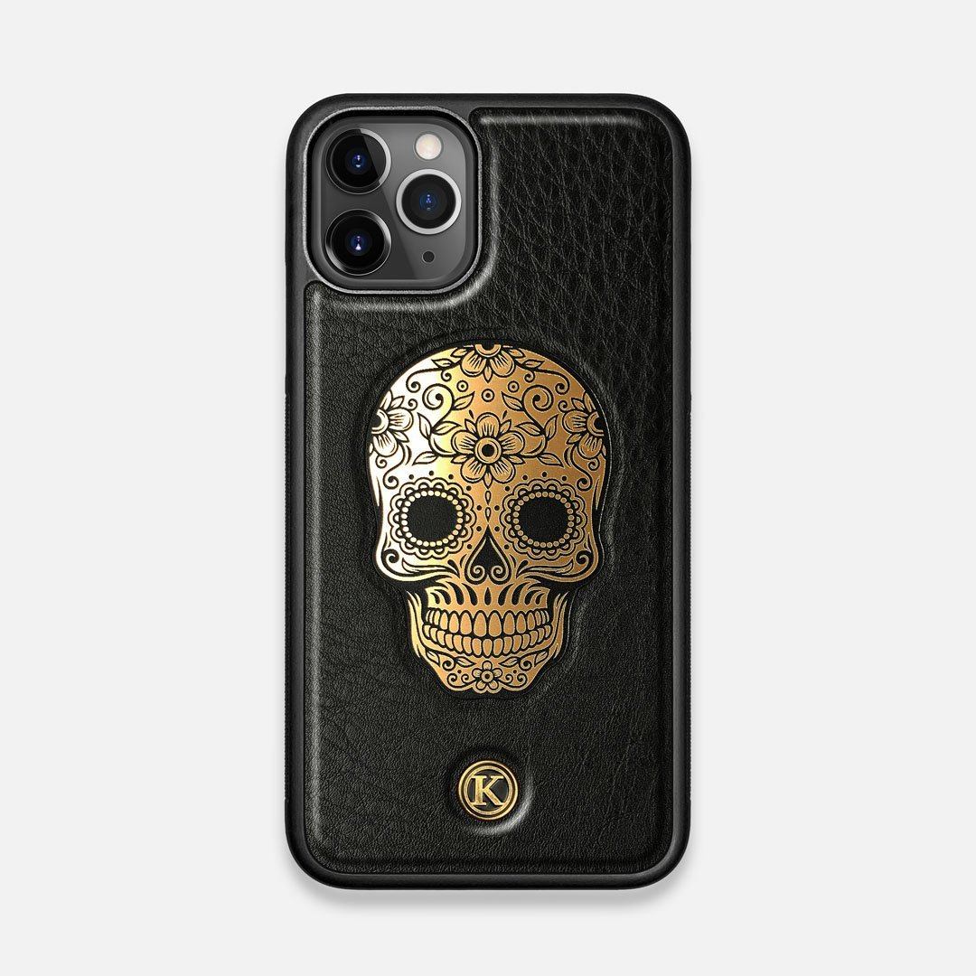 Front view of the Auric Black Leather iPhone 11 Pro Case by Keyway Designs