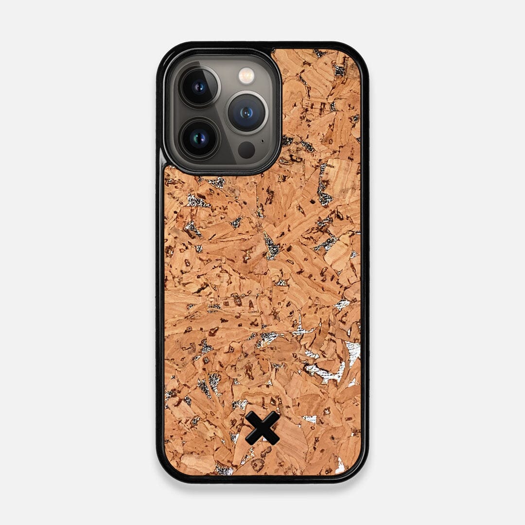 Front view of the silver fleck natural cork iPhone 13 Pro Case by Keyway Designs