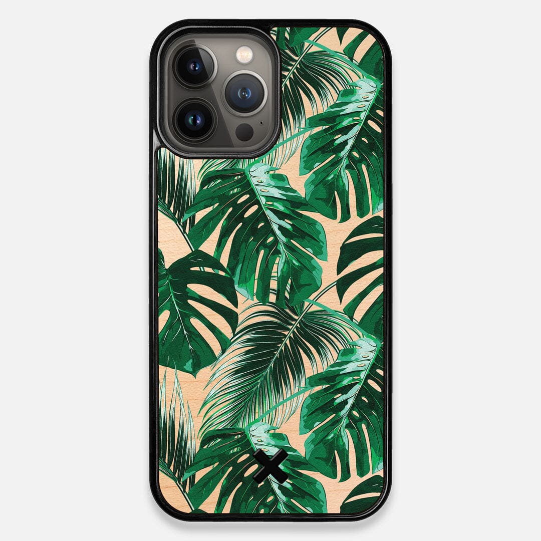 Front view of the Palm leaf printed Maple Wood iPhone 13 Pro Max Case by Keyway Designs