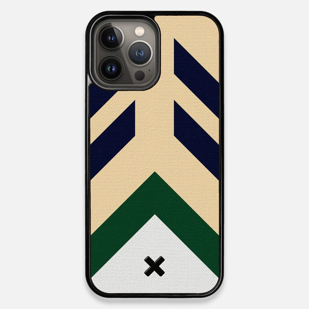 Front view of the Passage Adventure Marker in the Wayfinder series UV-Printed thick cotton canvas iPhone 13 Pro Max Case by Keyway Designs