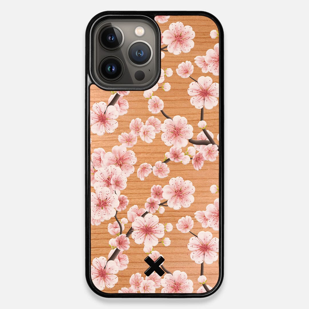 Front view of the Sakura Printed Cherry-blossom Cherry Wood iPhone 13 Pro Max Case by Keyway Designs