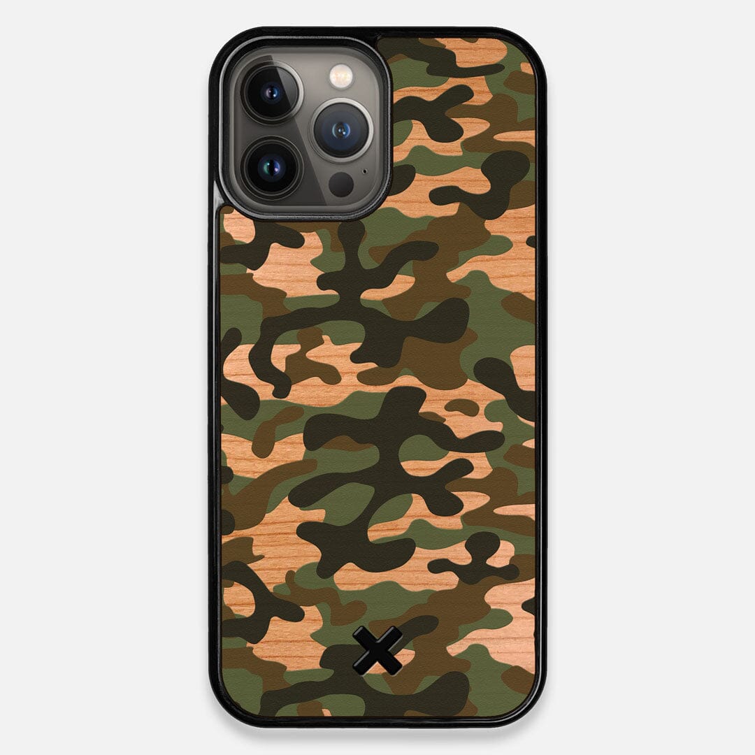 Front view of the stealth Paratrooper camo printed Wenge Wood iPhone 13 Pro Max Case by Keyway Designs