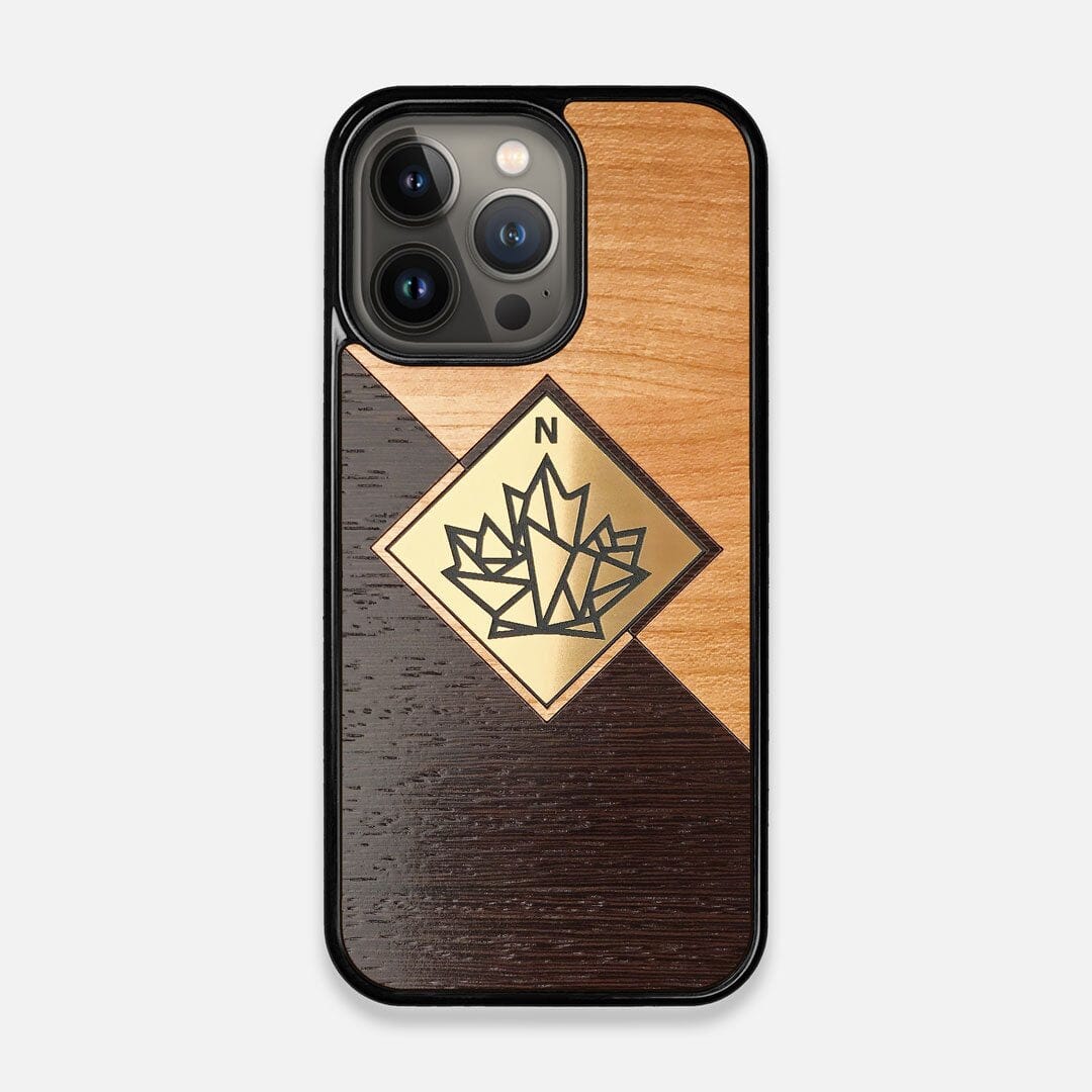 Front view of the True North by Northern Philosophy Cherry & Wenge Wood iPhone 13 Pro Case by Keyway Designs