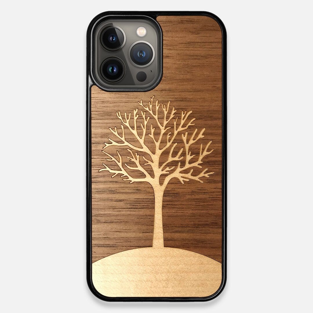 Front view of the Tree Of Life Walnut Wood iPhone 13 Pro Max Case by Keyway Designs