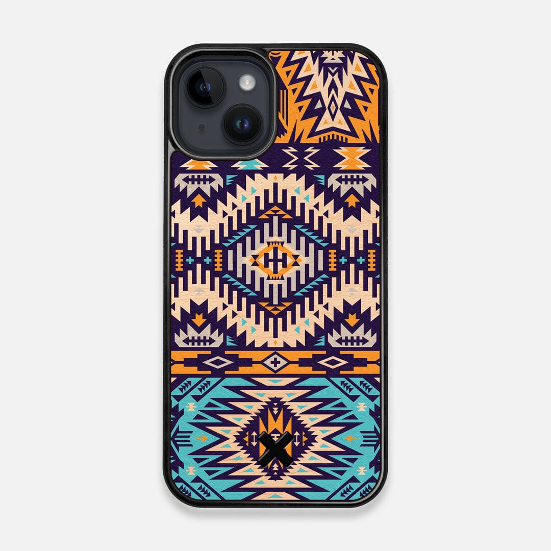 Front view of the vibrant Aztec printed Maple Wood iPhone 14 MagSafe Case by Keyway Designs