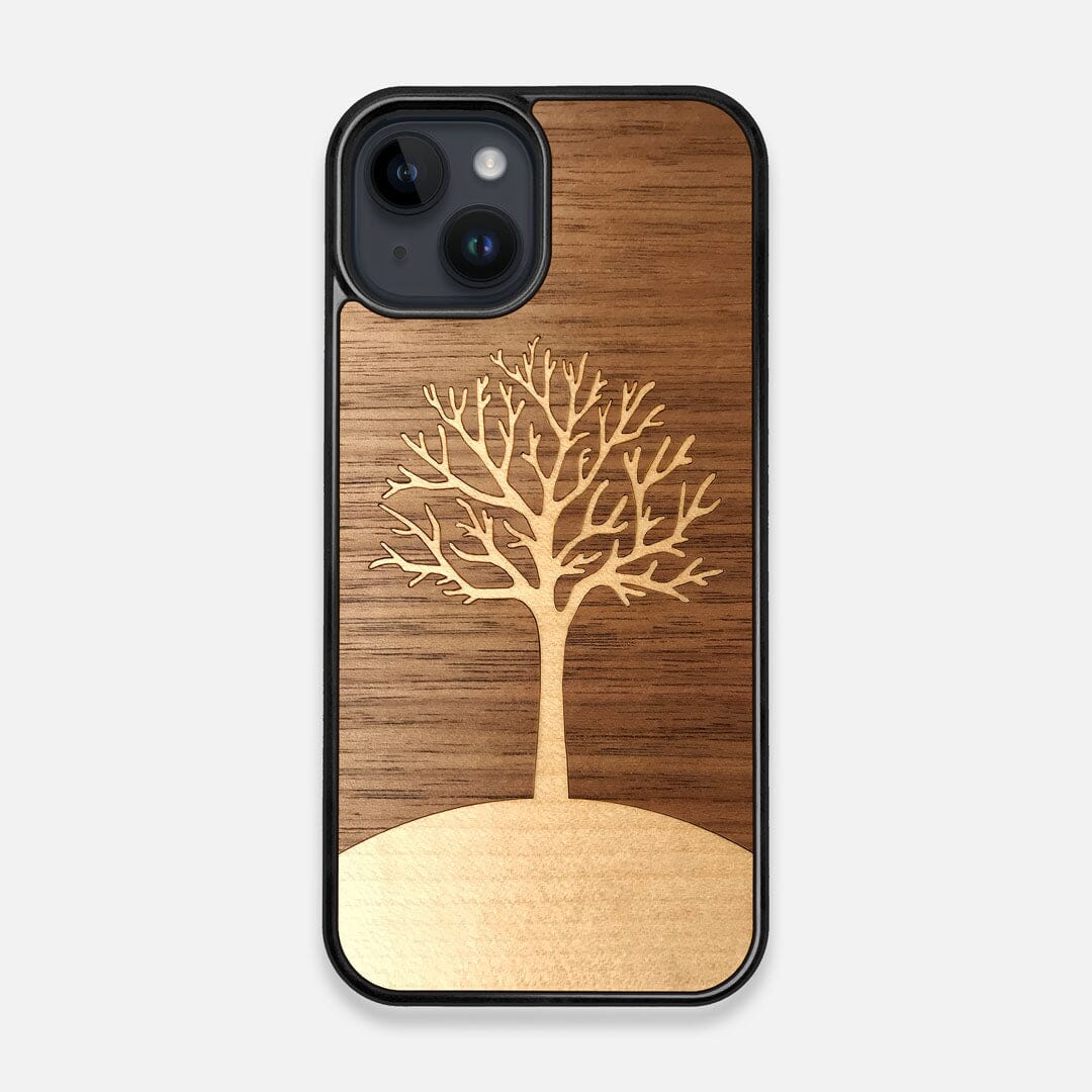 Front view of the Tree Of Life Walnut Wood iPhone 15 MagSafe Case by Keyway Designs