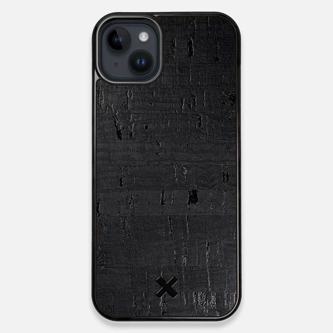 Front view of the dyed black natural cork iPhone 14 Plus MagSafe Case by Keyway Designs