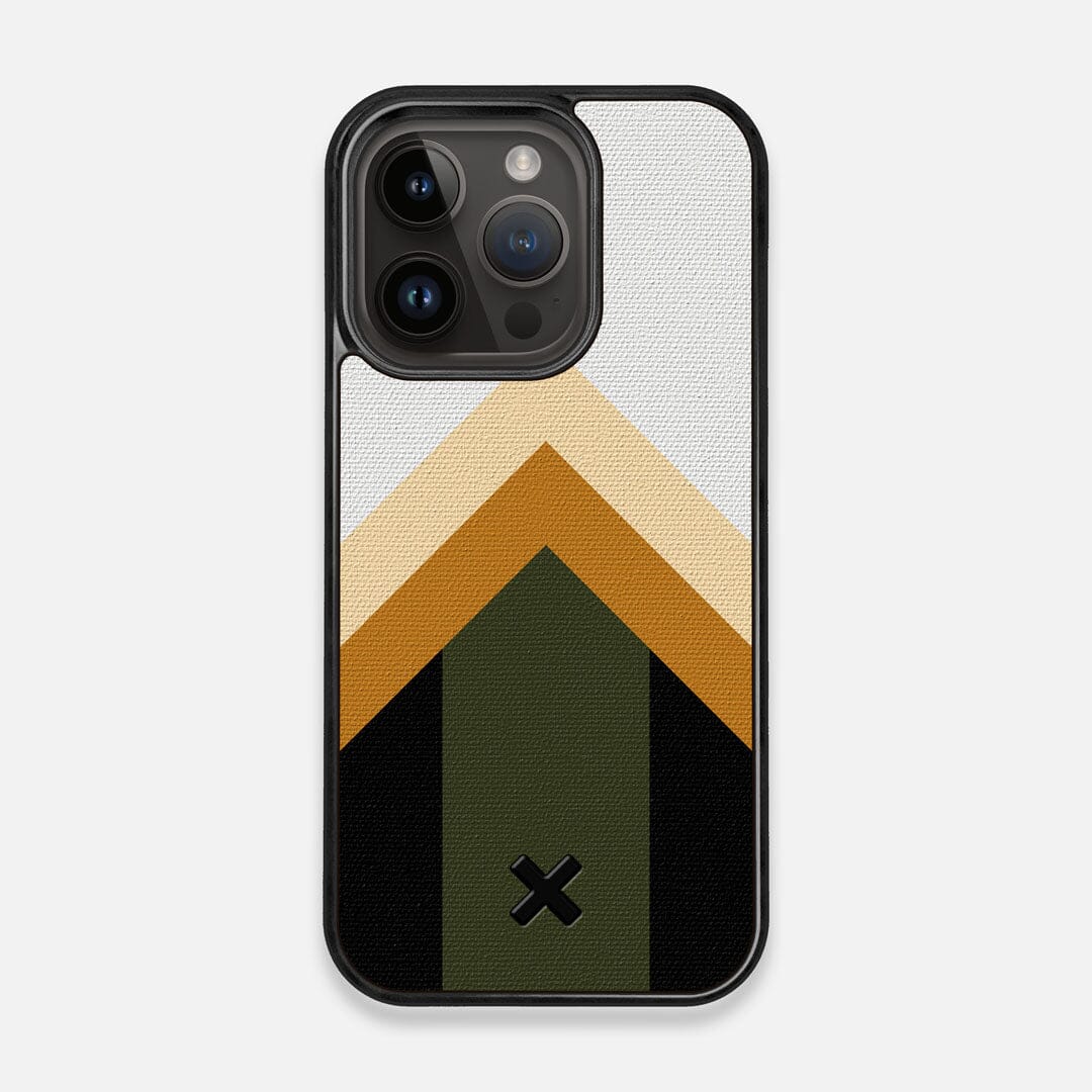 Front view of the Ascent Adventure Marker in the Wayfinder series UV-Printed thick cotton canvas iPhone 15 Pro MagSafe Case by Keyway Designs