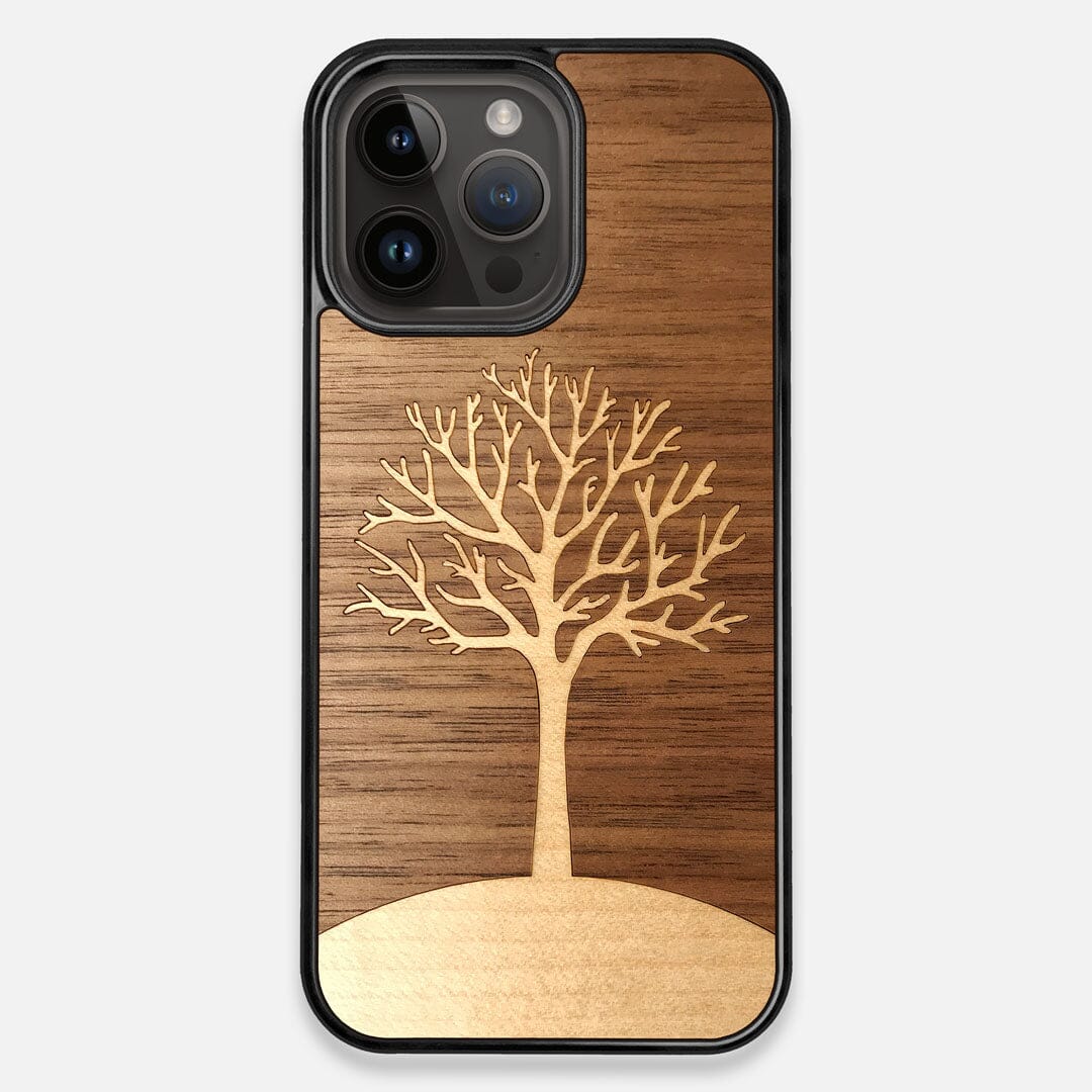 Front view of the Tree Of Life Walnut Wood iPhone 14 Pro Max MagSafe Case by Keyway Designs