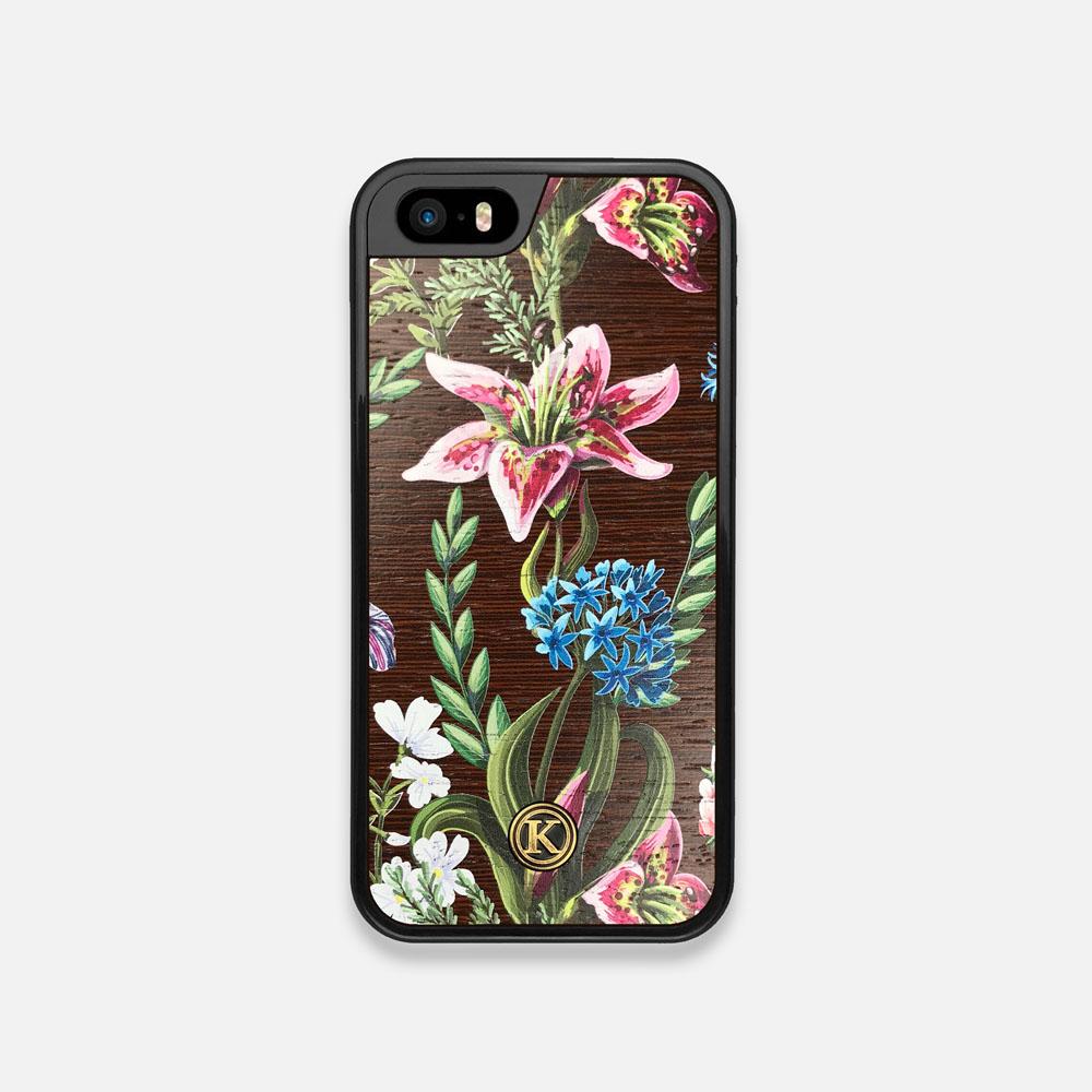 Front view of the Stargazer Lily printed Wenge Wood iPhone 5 Case by Keyway Designs
