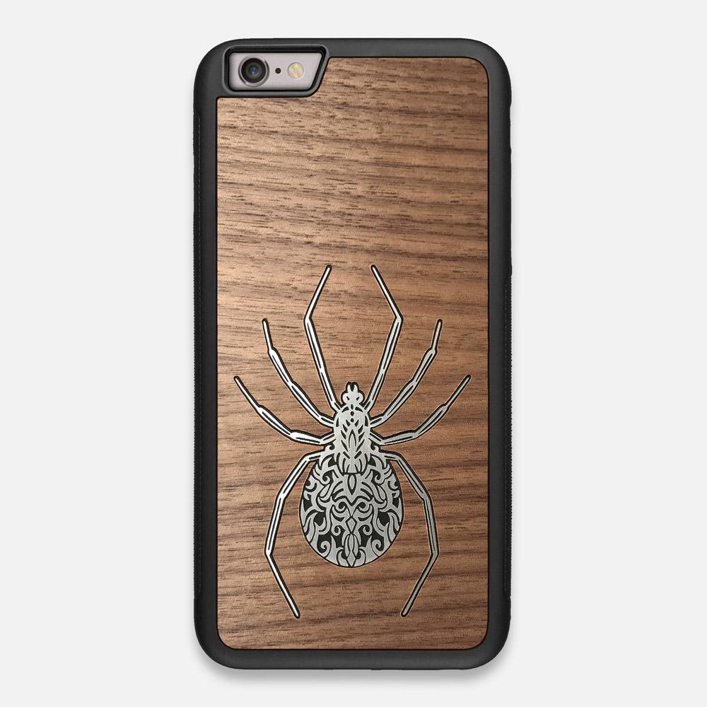 Front view of the Spider by Pavneet Sembhi Silver Walnut Wood iPhone 6 Plus Case by Keyway Designs