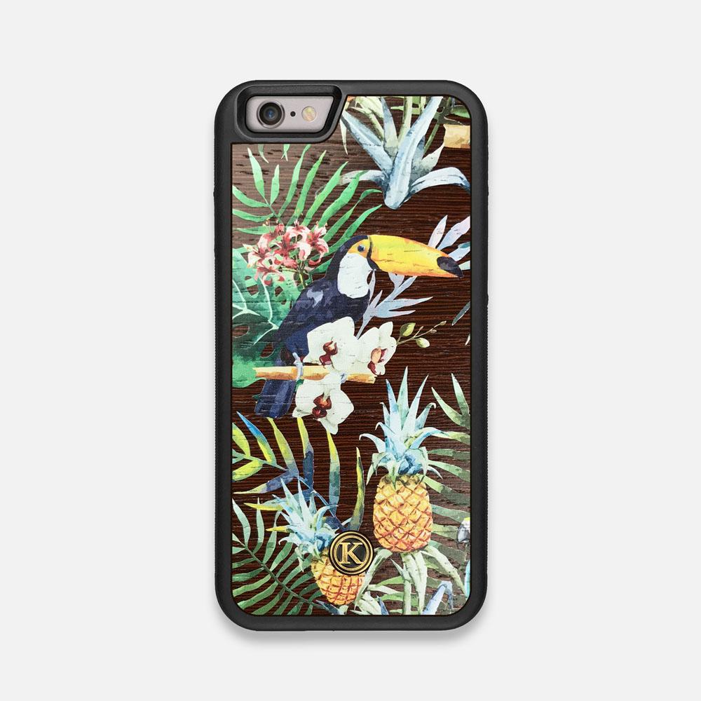 Front view of the Tropic Toucan and leaf printed Wenge Wood iPhone 6 Case by Keyway Designs