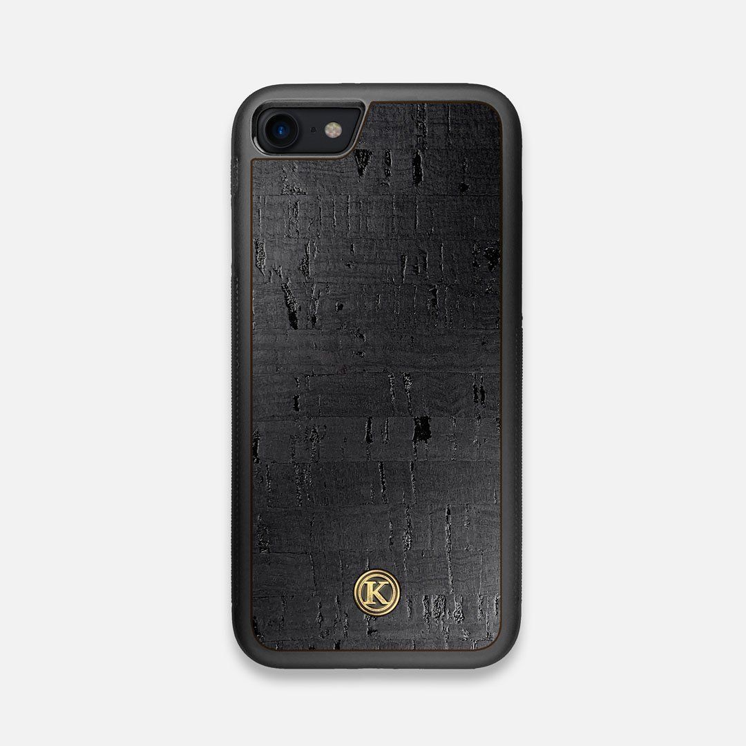 Front view of the dyed black natural cork iPhone 7/8 Case by Keyway Designs