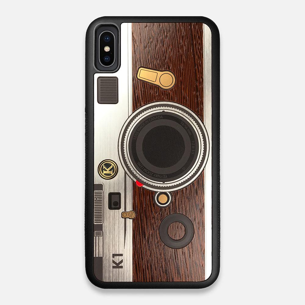 Front view of the classic Camera, silver metallic and wood iPhone XS Max Case by Keyway Designs