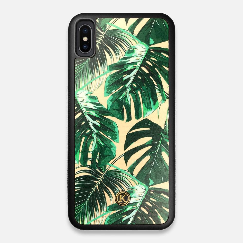 Front view of the Palm leaf printed Maple Wood iPhone XS Max Case by Keyway Designs