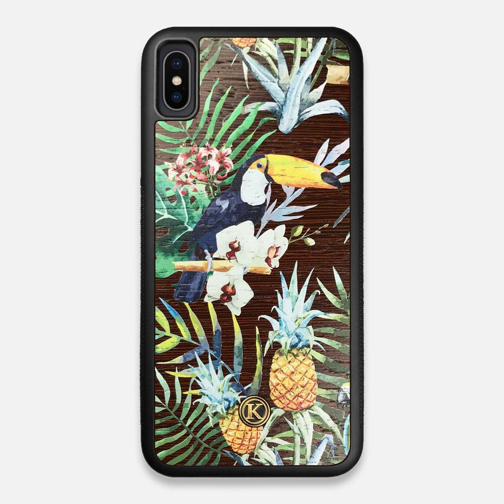 Front view of the Tropic Toucan and leaf printed Wenge Wood iPhone XS Max Case by Keyway Designs
